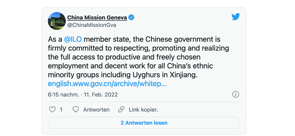 Das IOC wird vom ILO für fehlende Intransparenz über mögliche Zwangsarbeit bei der Herstellung von Sportbekleidung für die Spiele in Xinjiang kritisiert.