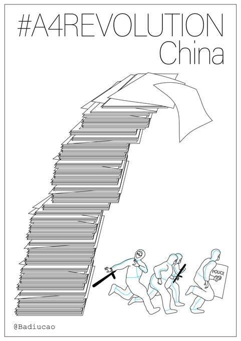 Zeichnung von Badiucao zu den Protesten in China - weißes Papier als Zeichen des Wiederstandes.