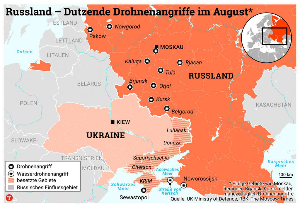Drohnenangriffe auf Ziele in Russland