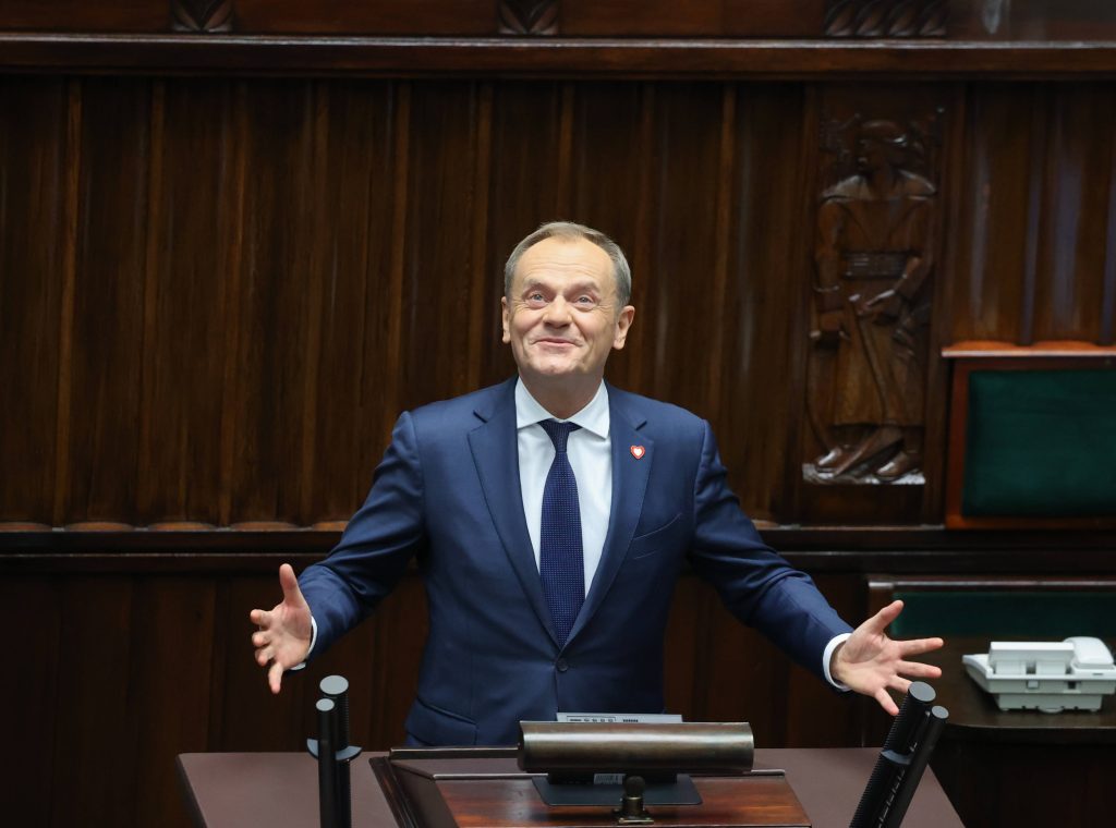 Polish Parliament elects Donald Tusk as the new prime minister Photo: Piotr Molecki/East News Session of the Polish Sejm lower chamber of the Parliament during which the leader of the Koalicja Obywatelska Civic Coalition Donald Tusk was elected by the Parliament as the new Polish prime minister on December 11, 2023 in Warsaw, Poland. Pictured: Donald Tusk deliveres his speech after the vote.