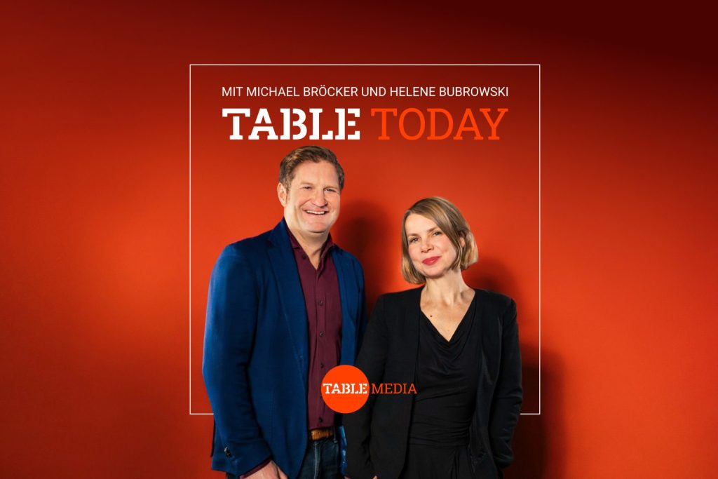 Titelcover des neuen Table.Media Podcasts Table.Today mit Michael Bröcker und Helene Bubrowski