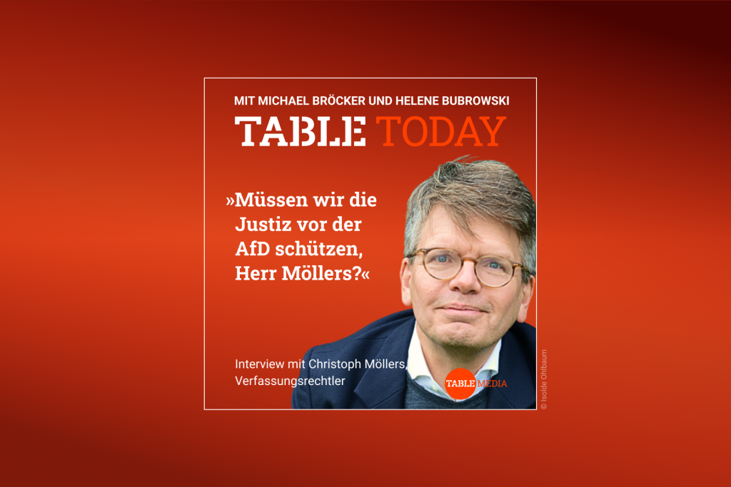 Table Today mit Michael Bröcker und Helene Bubrowski. "Müssen wir die Justiz vor der AfD schützen, Herr Möllers?" Interview mit Christoph Möllers, Verfassungsrechtler.