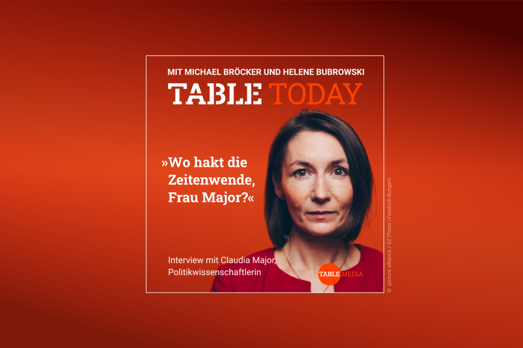 Table Today mit Michael Bröcker und Helene Bubrowski. "Wo hakt die Zeitenwende, Frau Major?" Podcast mit Claudia Major, Politikwissenschaftlerin.