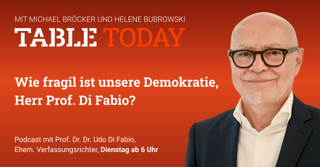 Table Today mit Michael Bröcker und Helene Bubrowski. "Wie fragil ist unsere Demokratie, Herr Prof. Di Fabio?" Podcast mit Prof. Dr. Dr. Udo Di Fabio, Ehem. Verfassungsrichter