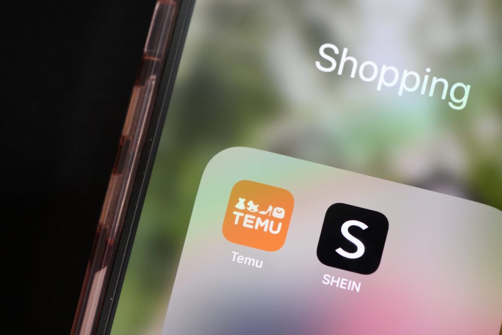 E-commerce mobile apps from ultra fast fashion clothing companies Temu and Shein.