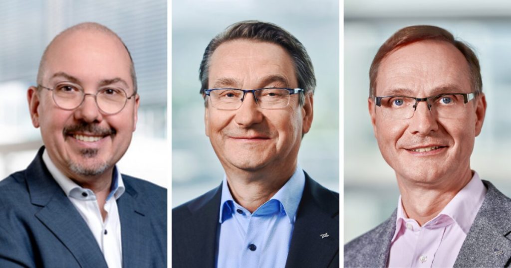 Sascha Hermann, Geschäftsführer der VDI Technologiezentrum GmbH (VDI TZ) und turnusmäßig Sprecher des PT-Netz, Jörn Sonnenburg, stellvertretender Geschäftsleiter des DLR Projektträgers (DLR-PT) und Klaus Uckel, Geschäftsleiter des DLR-PT (v.l.n.r.).