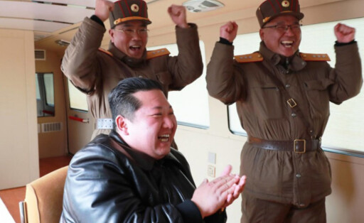 This image, released on March 25, 2022, by the North Korean Official News Service (KCNA), shows North Korean leader Kim
