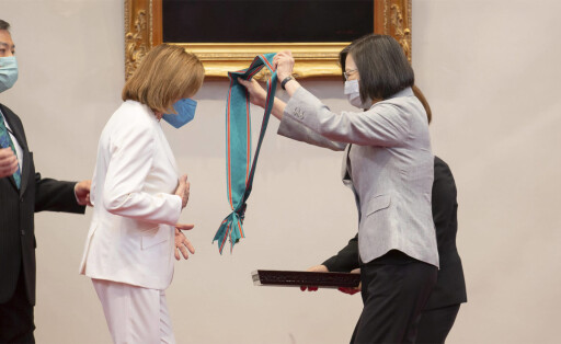 August 3, 2022, Taipei, Taiwan, Republic of China: Taiwan President Tsai Ing-wen, right, presents U.S. Speaker of the Ho