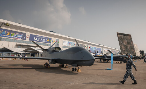 epa09492558 A WZ-8 unmanned aerial vehicle (UAV) is showcased during the 13th China International Aviation and Aerospace Exhibition in Zhuhai, Guangdong province, China, 28 September 2021. The event, also known as Airshow China, runs from 28 September through 03 October 2021. According to military commentator Song Zhongping's statement to the media, the exhibition presents sophisticated surveillance drones and jets able to jam electronic equipment with a focus on disputed territories from Taiwan to the South China Sea. Airshow China has become one of the top five air shows in the world. EPA-EFE/ALEX PLAVEVSKI