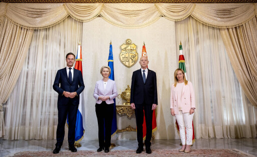 TUNIS - Prime Minister Mark Rutte, together with President Ursula von der Leyen of the European Commission and Italian Prime Minister Giorgia Meloni, visits Tunisian President Kais Saied. The European Union wants to make agreements with the North African country to curb illegal migration. ANP KOEN VAN WEEL netherlands out - belgium out Y Copyright: xx x471386412x originalFilename: 471386412