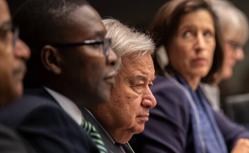 230920 -- UNITED NATIONS, Sept. 20, 2023 -- UN Secretary-General Antonio Guterres C attends the Climate Ambition Summit at the UN headquarters in New York, on Sept. 20, 2023. Guterres on Wednesday warned that humanity has opened the gates of hell on climate. /Handout via Xinhua UN-CLIMATE AMBITION SUMMIT-GUTERRES MarkxGarten/UNxPhoto PUBLICATIONxNOTxINxCHN