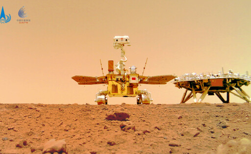 June 11, 2021, Utopia Planitia, Mars: In this image released by the China National Space Administration on Friday, June 11, 2021, the Chinese Mars rover Zhurong is seen near its landing platform taken by a remote camera that was dropped into position by the rover. China on Friday released a series of photos taken by its Zhurong rover on the surface of Mars, including one of the rover itself taken by a remote camera. Utopia Planitia Mars - ZUMAz03_ 20210611_zah_z03_816 Copyright: xCNSAx