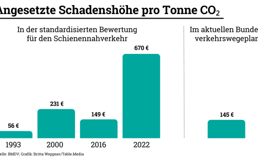 Angesetzte Schadenshöhe pro Tonne CO2