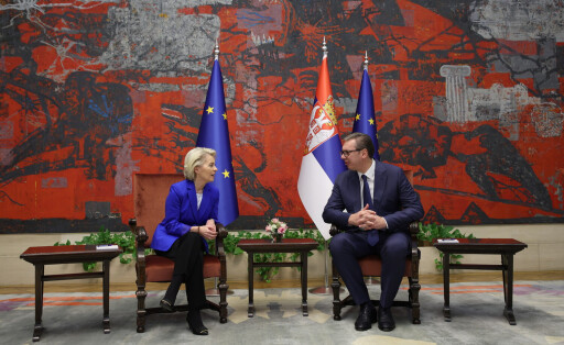 Ursula von der Leyen, on the left, and Aleksandar Vučić