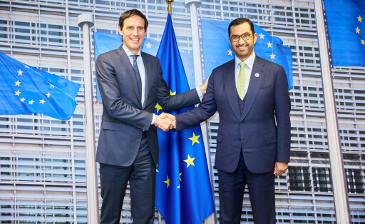 EU-Klimakommissar Wopke Hoesktra und der designierte COP28-Präsident Sultan Ahmed Al Jaber.