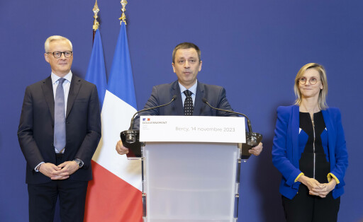 Pressekonferenz zur Vorstellung des neuen Modells zur Regulierung der Strompreise. Die französische Regierung und EDF einigen sich auf einen Preis von rund 70 Euro pro MWh - Bruno Le Maire, Luc Remont, Agnes Pannier-Runacher