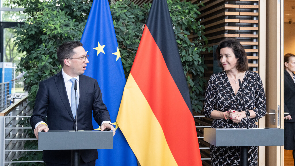Gemeinsames Statement von Falko Mohrs und Dorothee Bär nach der GWK-Sitzung im Juli.