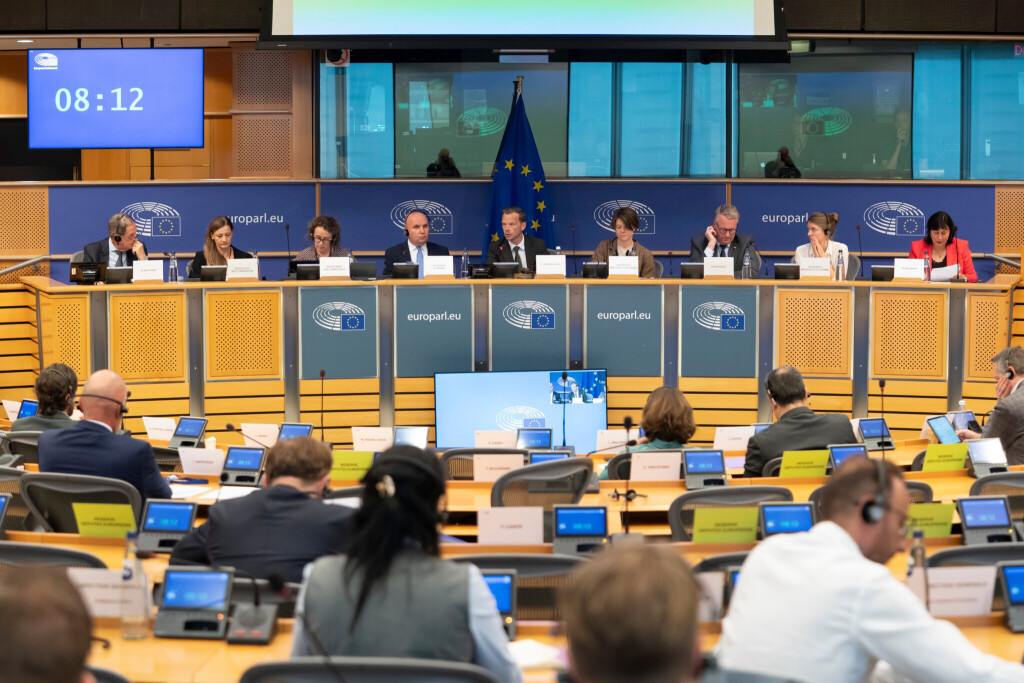 Ausschussmitglieder des Juri-Ausschusses im EU-Parlament sitzen in ihrem Sitzungssaal.