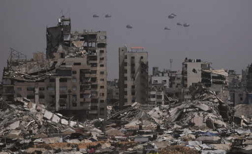 Humanitarian aid is airdropped to Palestinians over Gaza City, Gaza Strip, Monday, July 28, 2025.