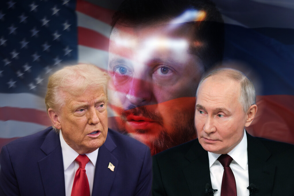 FOTOMONTAGE: US Praesident Donald TRUMP (li) kannn sich ein Treffen mit Russlands Praesident Wladimir PUTIN vorstellen. Moeglicherweise auch mit Wolodymyr Selenskyj.