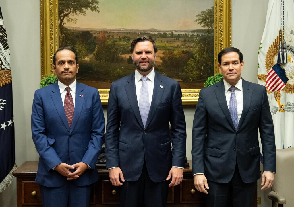 September 13, 2025, Doha, Doha, Qatar: Qatari Prime Minister and Minister of Foreign Affairs, Mohammed bin Abdulrahman bin Jassim Al Thani, meets with US Vice President J.D. Vance and US Secretary of State Marco Rubio in Washington, USA, on September 13, 2025