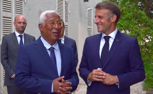 António Costa und Emmanuel Macron nach dem Videocall mit US-Präsident Donald Trump.
