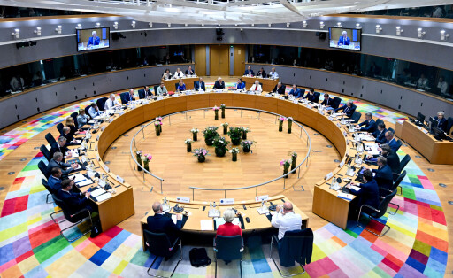 Der Sitzungssaal des Europäischen Rates mit den Staats- und Regierungschefs der EU.