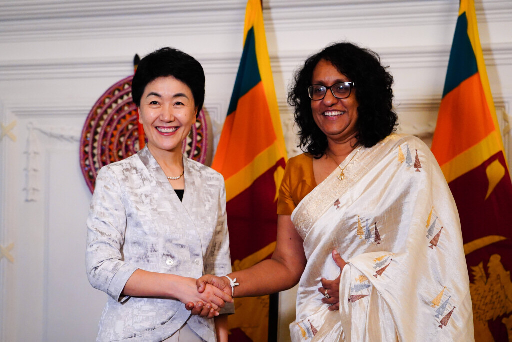 Sun Haiyan, deputy head of the International Department of the Communist Party of China (CPC) Central Committee, meets with Sri Lankan Prime Minister Harini Amarasuriya in Colombo, Sri Lanka
