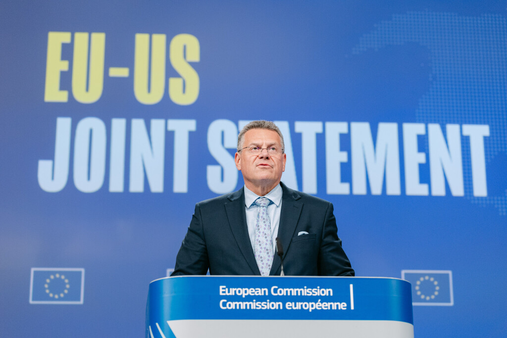 EU-Handelskommissar Maroš Šefčovič bei der Präsentation des EU-US Joint Statement
