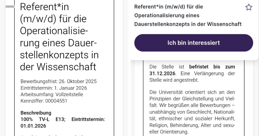 Stellenanzeige einer goßen deutschen Universität