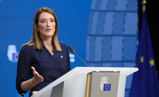 President of the European Parliament, Roberta Metsola, speaking at a press conference.