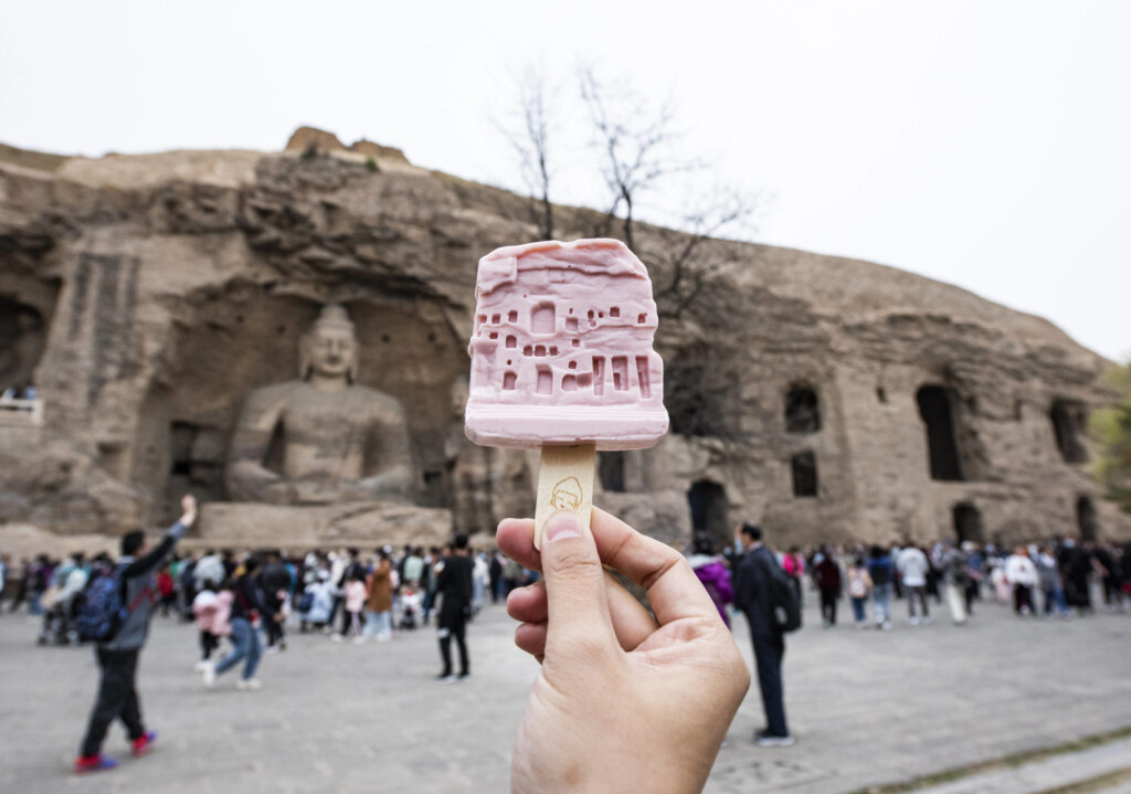 DATONG, CHINA - MAY 03: A popsicle in the shape of grottoes is seen at Yungang Grottoes on the third day of the May Day