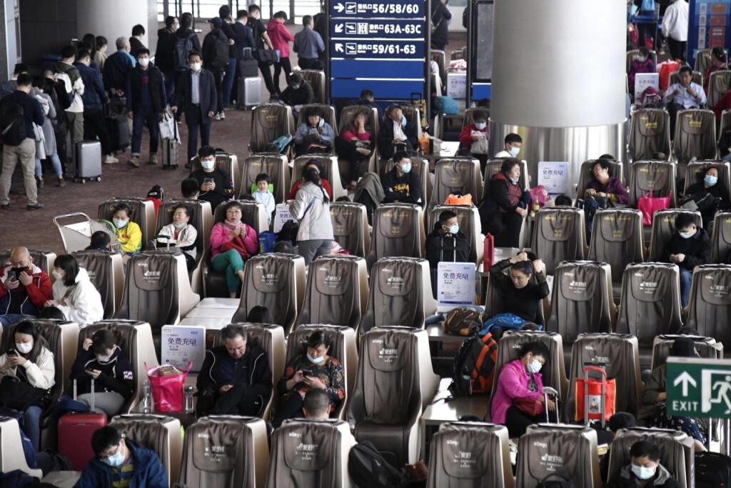 Massage chairs at Chinese airport Photo taken March 28, 2021, shows massage chairs lined up for boarding passengers at a