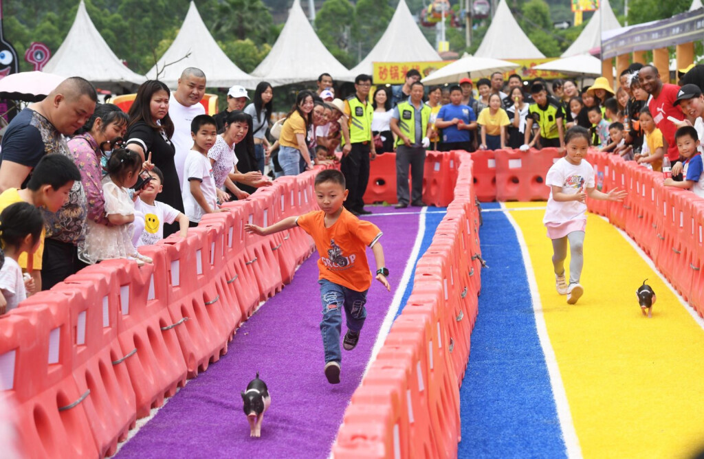 May 30, 2021, Chongqing, Chongqing, China: A Xiang Pig running game is held to celebrate the children s day in Chongqing