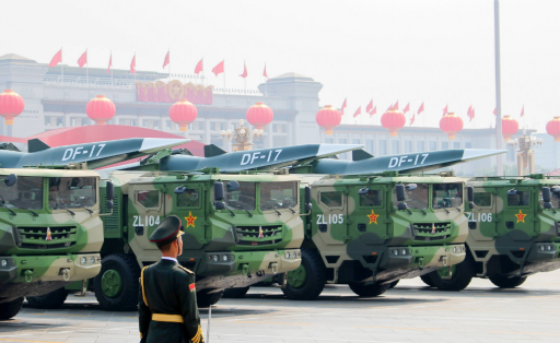 BEIJING, CHINA - OCTOBER 1, 2019: DF-17 Dongfeng medium-range ballistic missiles equipped with a DF-ZF hypersonic glide vehicle, involved in a military parade to mark the 70th anniversary of the Chinese People s Republic. Zoya Rusinova/TASS PUBLICATIONxINxGERxAUTxONLY TS0BCF8D