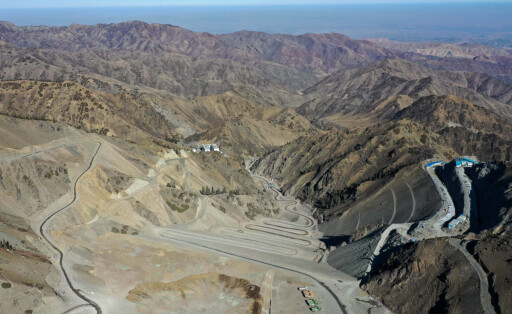 (201016) -- CHANGJI, Oct. 16, 2020 -- Aerial photo shows the construction site of Fukang pumped-storage power station in