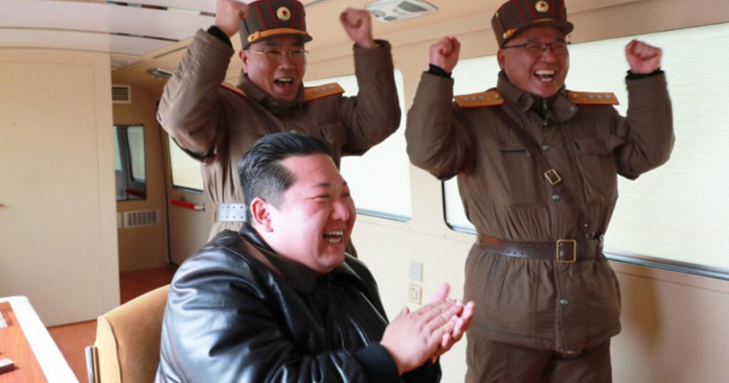 This image, released on March 25, 2022, by the North Korean Official News Service (KCNA), shows North Korean leader Kim