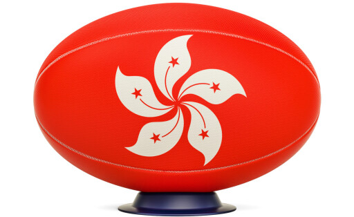 Rugby Ball with flag of Hong Kong, 3D rendering isolated on white background