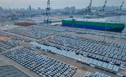 230119 -- YANTAI, Jan. 19, 2023 -- This aerial photo taken on Jan. 18, 2023 shows vehicles waiting for shipment at Yantai Port in Yantai, east China s Shandong Province. The port is seeing busy days ahead of the upcoming Spring Festival as arrays of vehicles waiting for shipment occupy its roll-on/roll-off terminal. CHINA-SHANDONG-YANTAI PORT-EXPORTCN ZhuxZheng PUBLICATIONxNOTxINxCHN