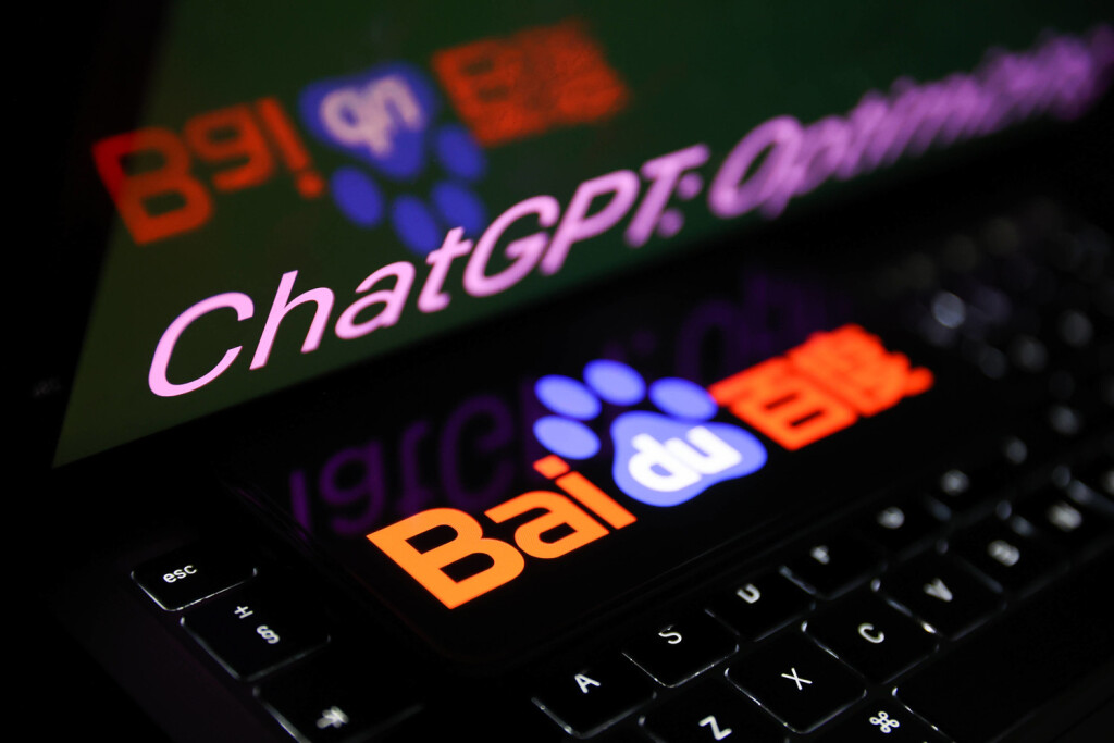 OpenAI And Baidu Photo Illustrations ChatGPT sign on OpenAI website displayed on a laptop screen and Baidu logo displayed on a phone screen are seen in this illustration photo taken in Krakow, Poland on February 7, 2023. Krakow Poland PUBLICATIONxNOTxINxFRA Copyright: xJakubxPorzyckix originalFilename: porzycki-openaian230207_npQXk.jpg
