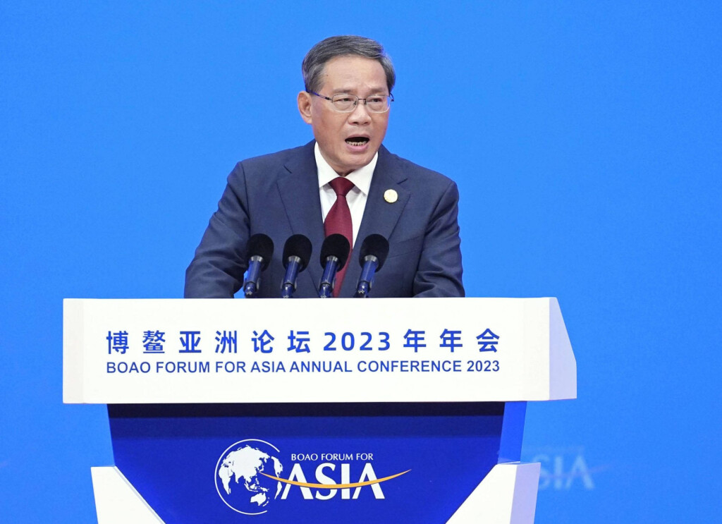 Boao Forum for Asia Chinese Premier Li Qiang delivers a speech during the opening plenary session of the Boao Forum for Asia annual conference on March 30, 2023, held in Boao in China s southern island province of Hainan. PUBLICATIONxINxGERxSUIxAUTxHUNxONLY A14AA0001411755P