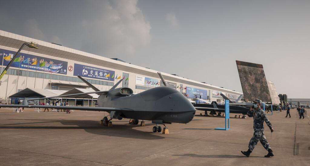 epa09492558 A WZ-8 unmanned aerial vehicle (UAV) is showcased during the 13th China International Aviation and Aerospace Exhibition in Zhuhai, Guangdong province, China, 28 September 2021. The event, also known as Airshow China, runs from 28 September through 03 October 2021. According to military commentator Song Zhongping's statement to the media, the exhibition presents sophisticated surveillance drones and jets able to jam electronic equipment with a focus on disputed territories from Taiwan to the South China Sea. Airshow China has become one of the top five air shows in the world. EPA-EFE/ALEX PLAVEVSKI