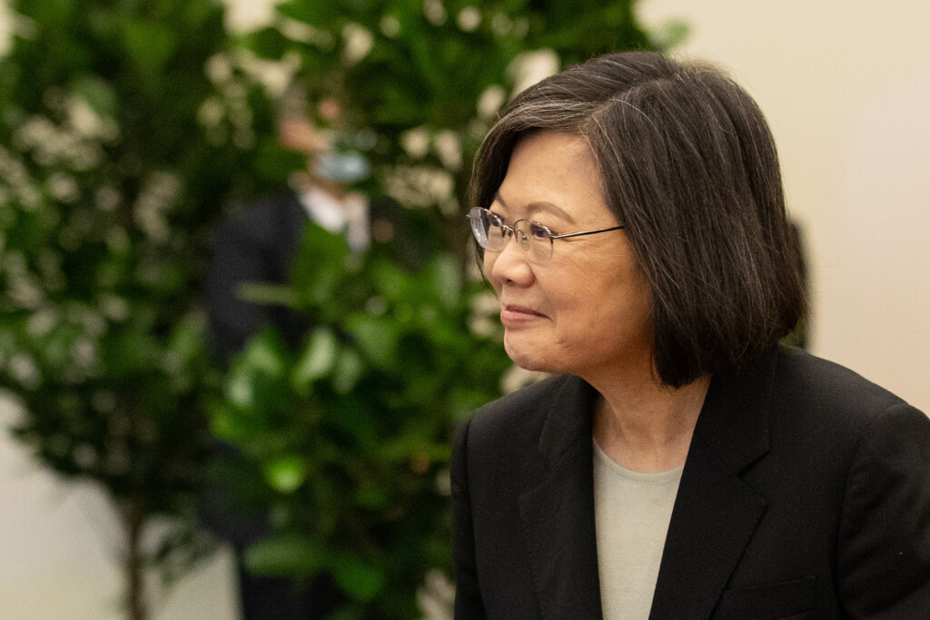 epa10548314 Taiwanese President Tsai Ing-wen looks on during her departure for Central America at Taoyuan International Airport, in Taoyuan, Taiwan, 29 March 2023. Tsai embarks on a journey to diplomatic allies Guatemala and Belize, with earlier stops in New York and Los Angeles. EPA-EFE/RITCHIE B. TONGO