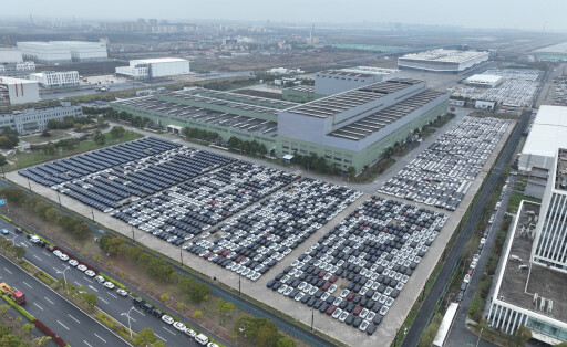 SHANGHAI, CHINA - MARCH 30: Aerial view of Tesla electric vehicles to be shipped aboard sitting parked at Nangang Port on March 30, 2023 in Shanghai, China. PUBLICATIONxINxGERxSUIxAUTxHUNxONLY Copyright: xVCGx 111430386641