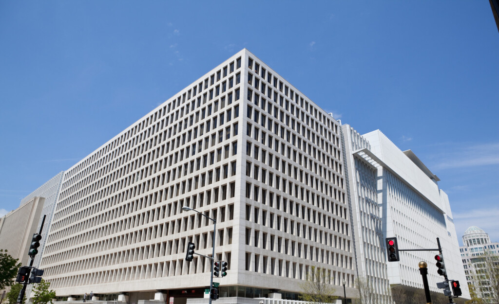 South side headquarters for the World Bank in Washington, DC, USA. Very modern building, it is the site of frequent anti-globalization protests.