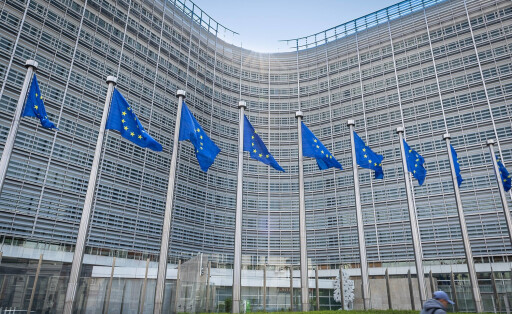 Illustration shows European flags at the Berlaymont which houses the headquarters of the European Commission, the executive branch of the European Union EU, Tuesday 18 April 2023. The structure is located on the Robert Schuman Roundabout at 200, rue de la Loi / Wetstraat, in what is known as the European Quarter . The unique form of the Berlaymont s architecture is used in the European Commission s official emblem PUBLICATIONxNOTxINxBELxFRAxNED JAMESxARTHURxGEKIERE 65271472