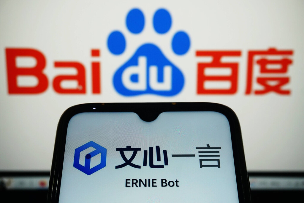 HANGZHOU, CHINA - MARCH 16: Signs of ERNIE Bot and Baidu are seen on screens on March 16, 2023 in Hangzhou, Zhejiang Province of China. ERNIE Bot, a chatbot regarded as Chinese ChatGPT, is officially launched on March 16. PUBLICATIONxINxGERxSUIxAUTxHUNxONLY Copyright: xVCGx VCG111427482285
