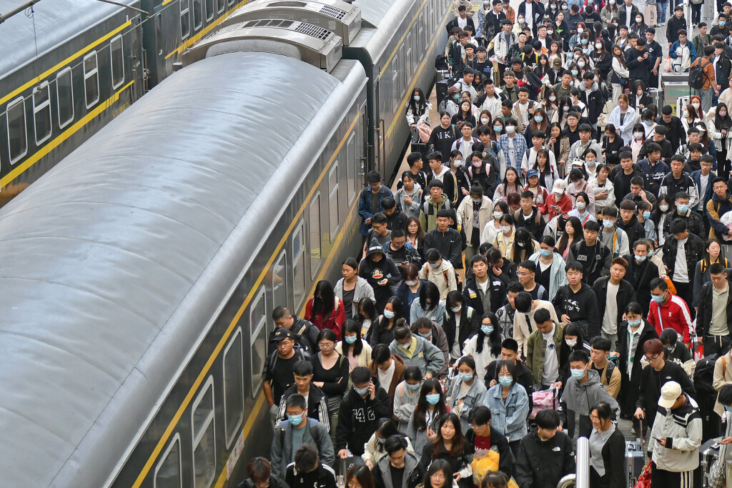 230503 -- YANTAI, May 3, 2023 -- Passengers walk on the platform at Yantai Railway Station in Yantai, east China s Shandong Province, May 3, 2023. China is bracing for a fresh travel peak as a growing number of travelers hit the road and returned to work as the five-day May Day holiday drew to an end on Wednesday. Photo by /Xinhua CHINA-MAY DAY HOLIDAY-TRAVEL PEAK CN SunxWentan PUBLICATIONxNOTxINxCHN