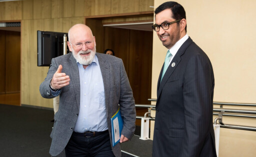 EU-Exekutiv-Vizepräsident und Green-Deal-Kommissar Frans Timmermans empfängt COP28-Präsident Sultan Ahmed Al Jaber in Brüssel.