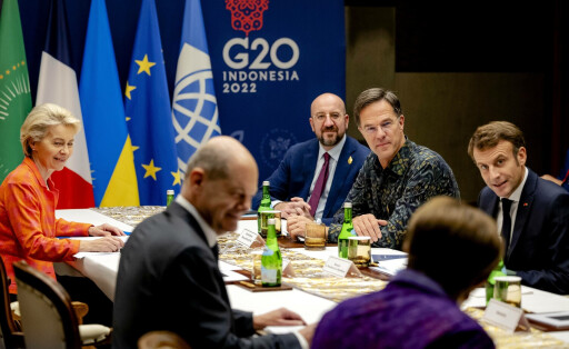 DENPASAR - Prime Minister Mark Rutte during a meeting with Ursula von der Leyen European Commission President Charles Michel European Union President and Emmanuel Macron President of France at the G20 summit in Bali. During the summit, the largest economies discuss matters such as financial stability, economic growth and food security. Prime Minister and Minister Sigrid Kaag Finance are present on behalf of the Dutch government. ANP ROBIN VAN LONKHUIJSEN netherlands out - belgium out *** DENPASAR Prime Minister Mark Rutte during a meeting with Ursula von der Leyen European Commission President Charles Michel European Union President and Emmanuel Macron President of France at the G20 summit in Bali During the summit, the largest economies PUBLICATIONxINxGERxSUIxAUTxONLY Copyright: xx x457862674x originalFilename: 457862674.jpg